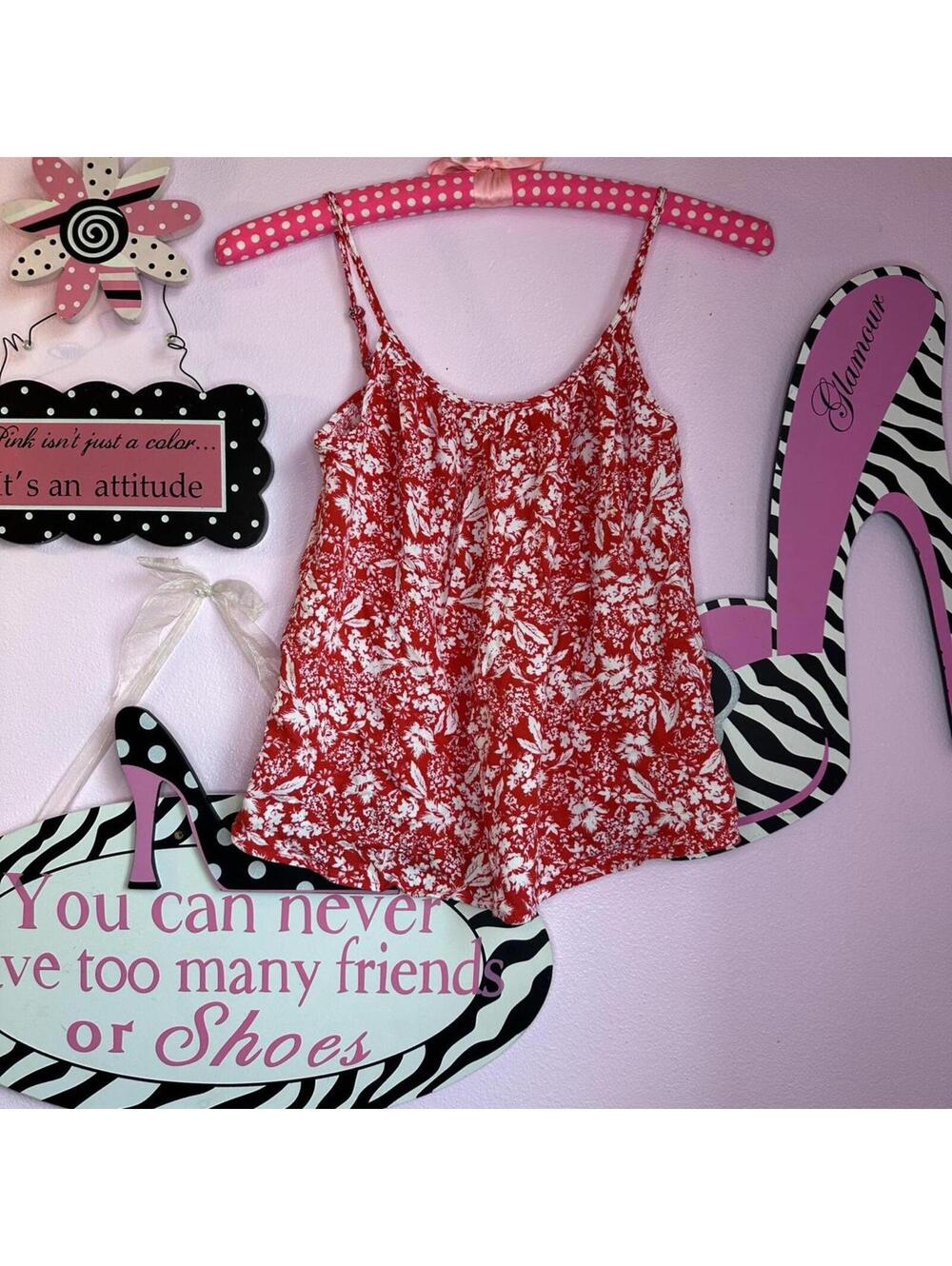 BP lightweight cami in a red and white floral print